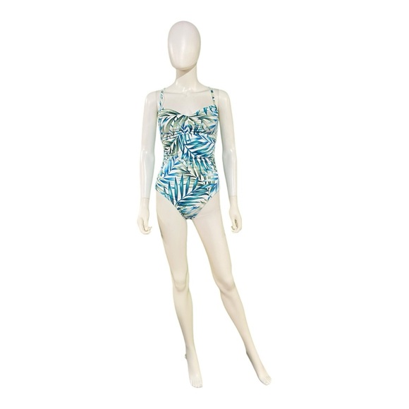 Time and Tru Tropical Leaf Print Missy 1PC Swimsuit, Small - Picture 1 of 7